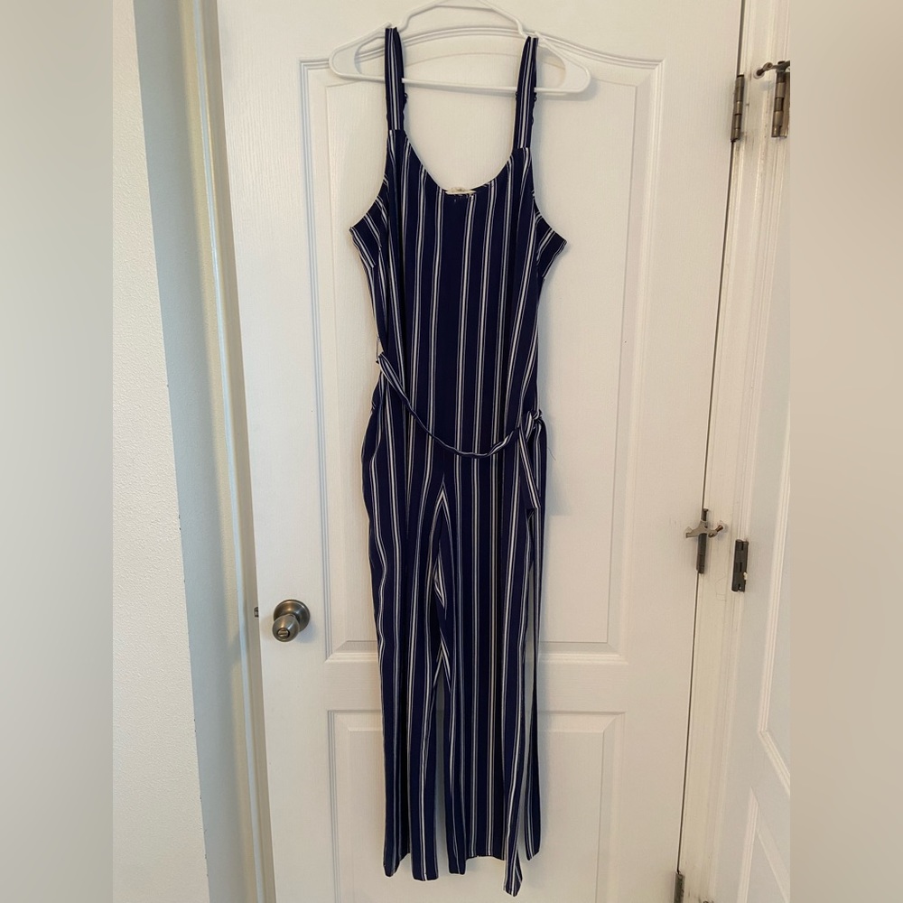 Krazy Kat Navy Blue Pantsuit with Belt and Pockets Large